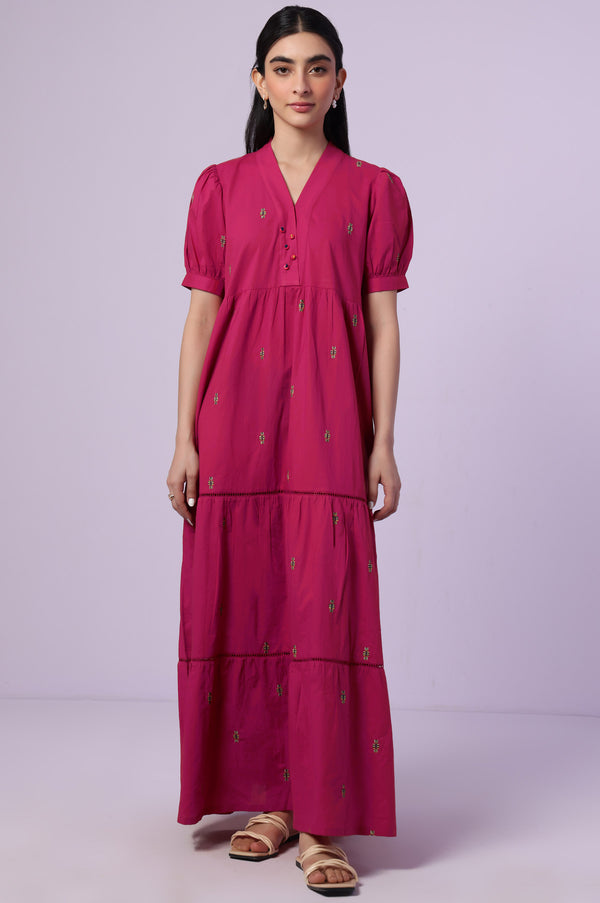 Stitched 1 Piece Embroidered Cambric Long Dress