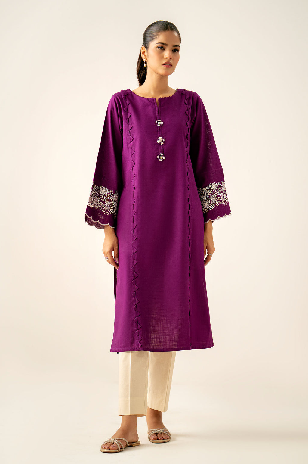 Stitched 1 Piece Embroidered Cotton Slub Shirt