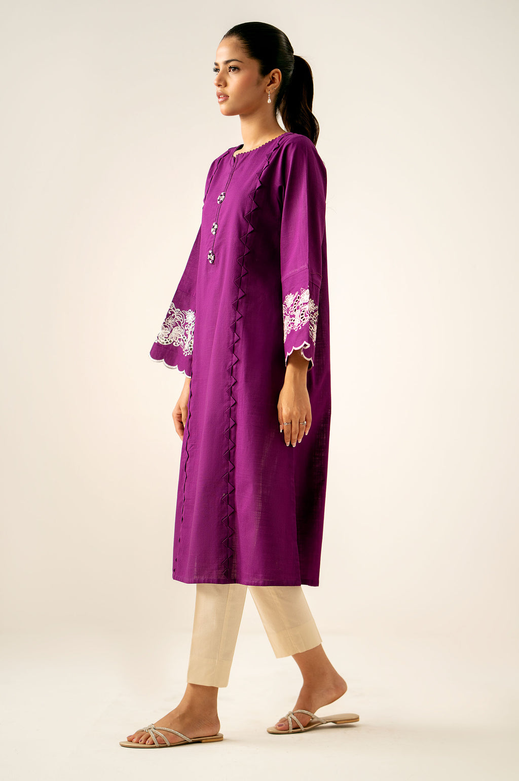 Stitched 1 Piece Embroidered Cotton Slub Shirt