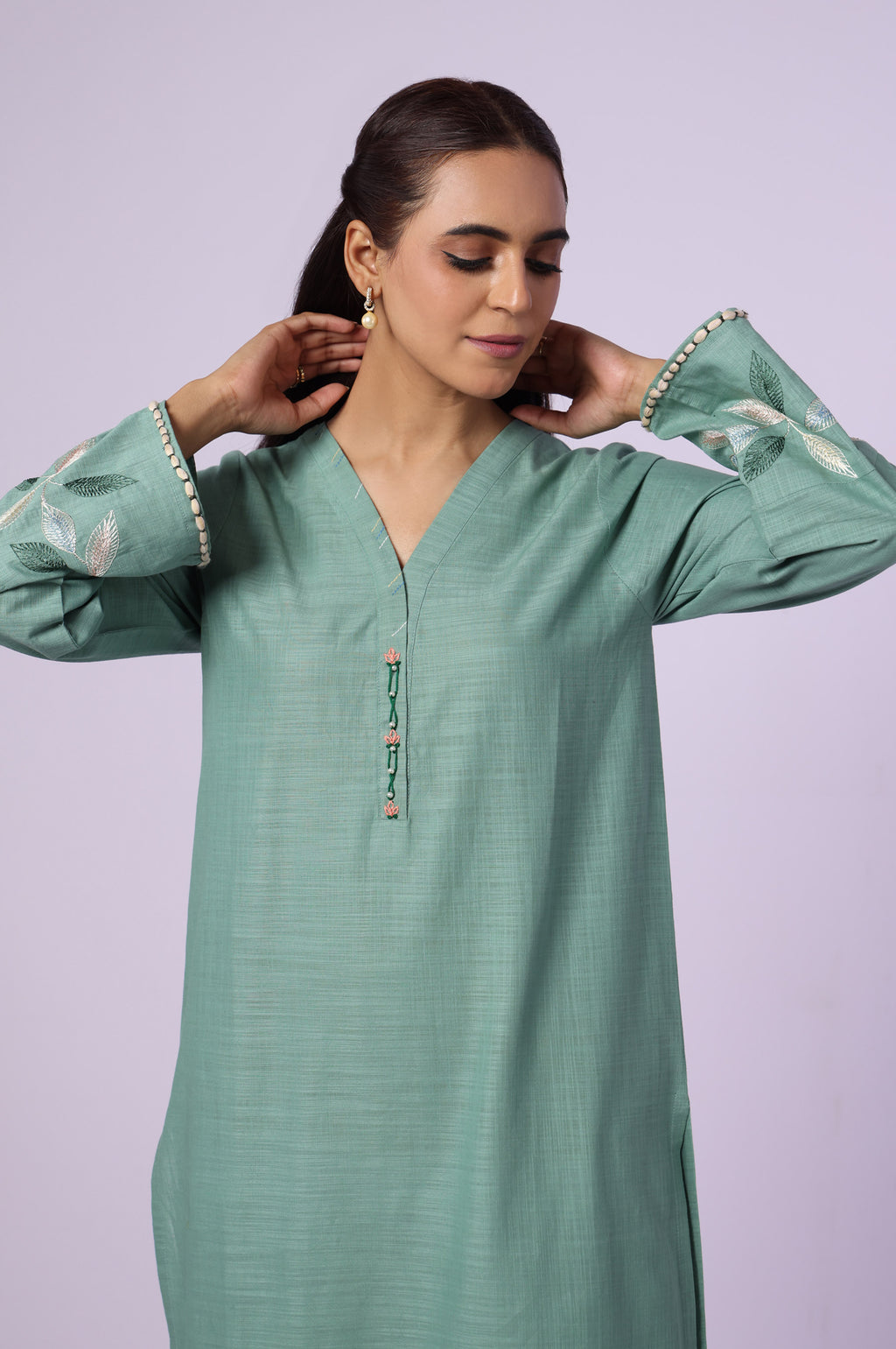 Stitched 1 Piece Embroidered Cotton Slub Shirt