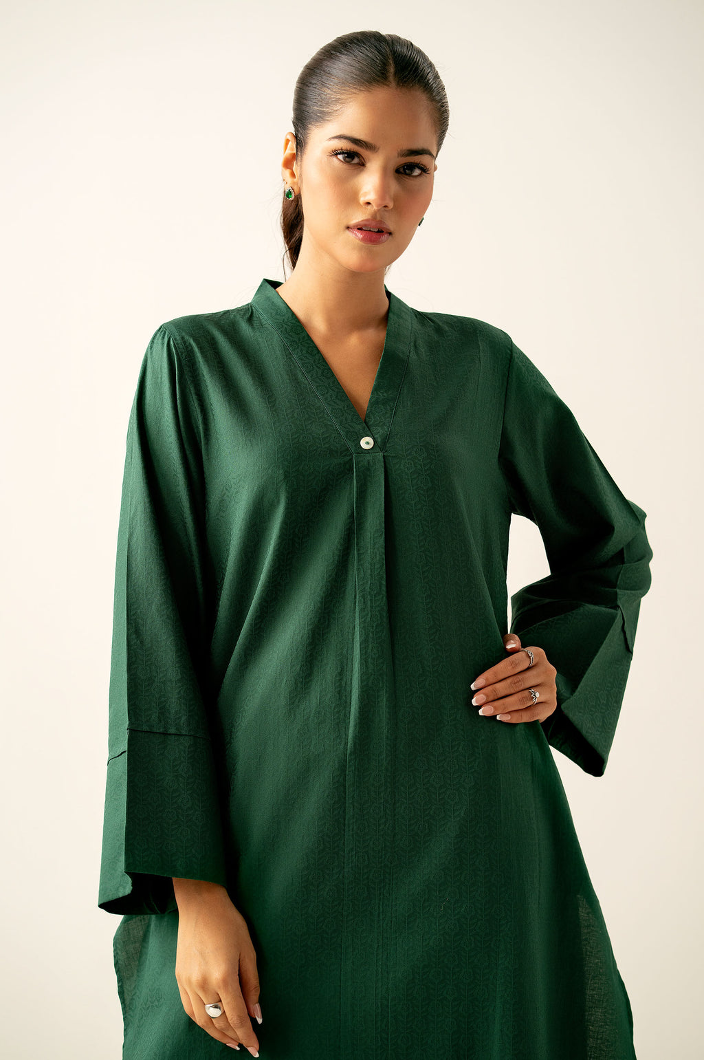 Stitched 1 Piece Stylized Satin Jacquard Shirt