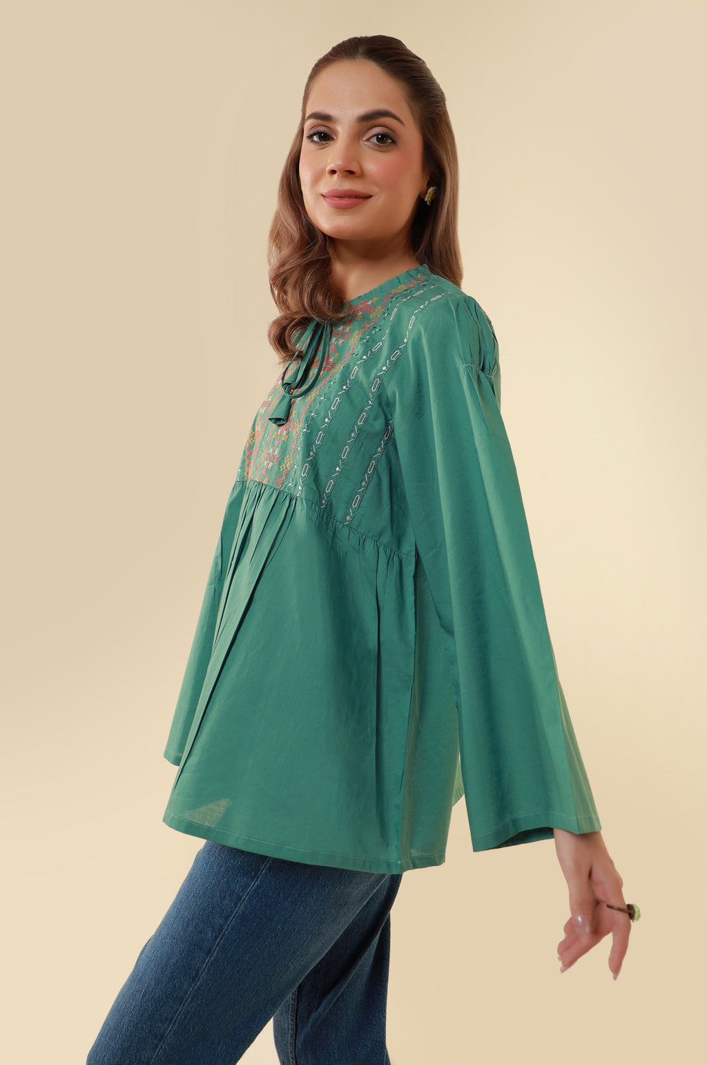 Stitched 1 Piece Embroidered Cambric Fusion Top