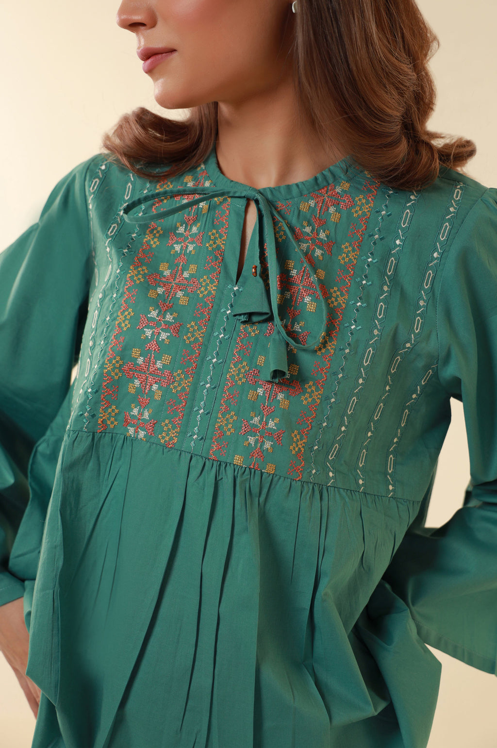 Stitched 1 Piece Embroidered Cambric Fusion Top