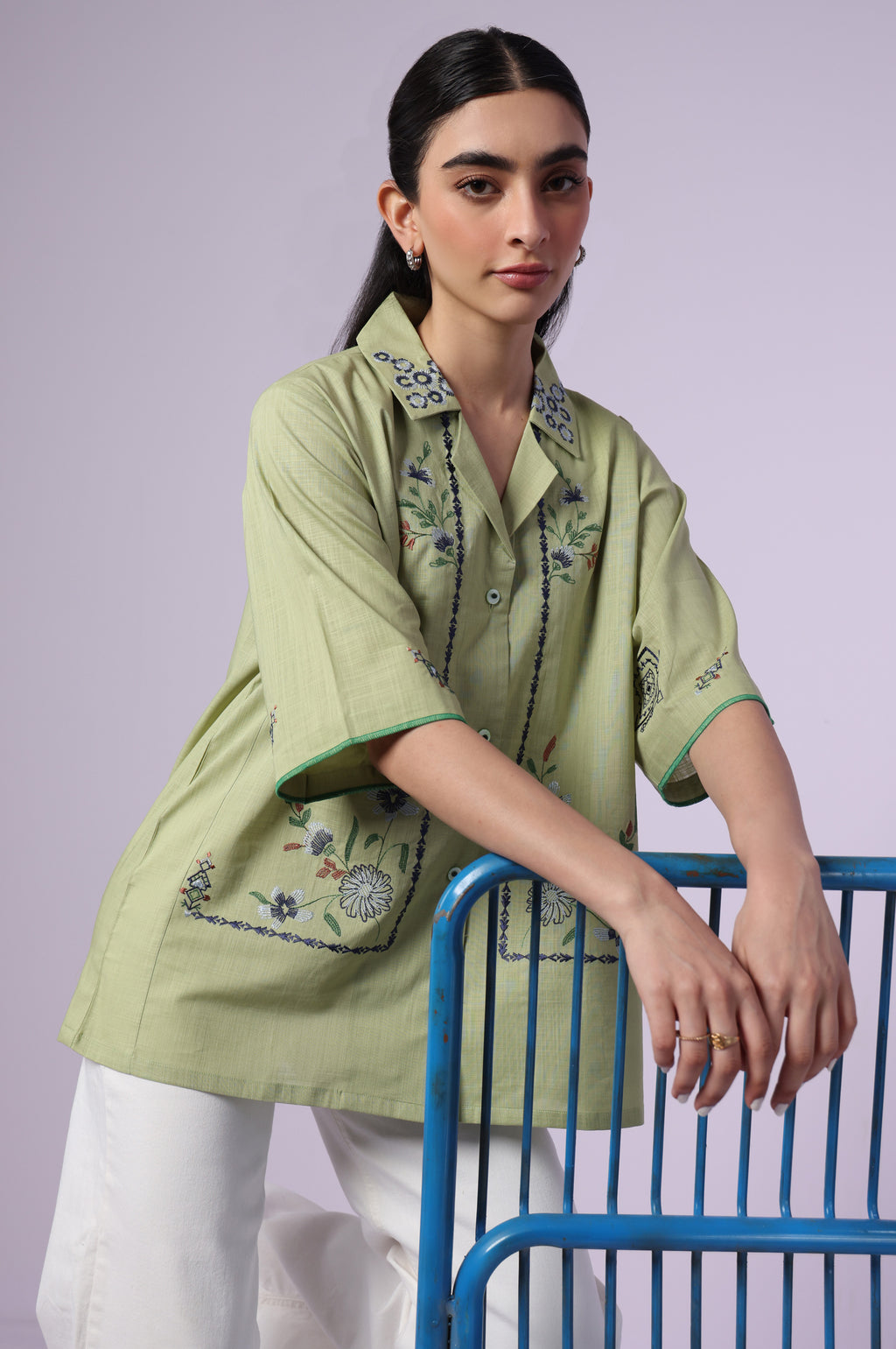 Stitched 1 Piece Embroidered Both Side Slub Top