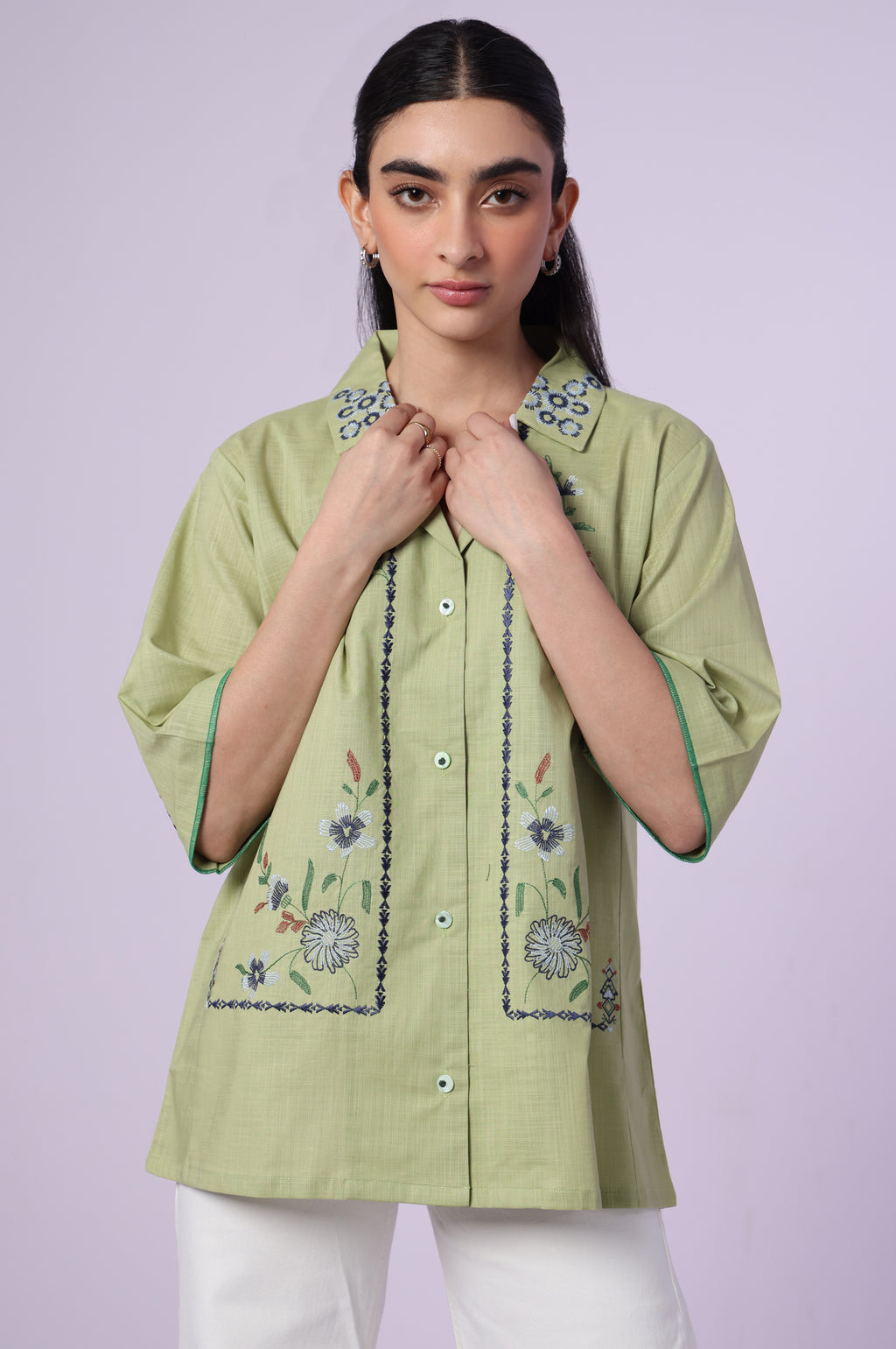 Stitched 1 Piece Embroidered Both Side Slub Top