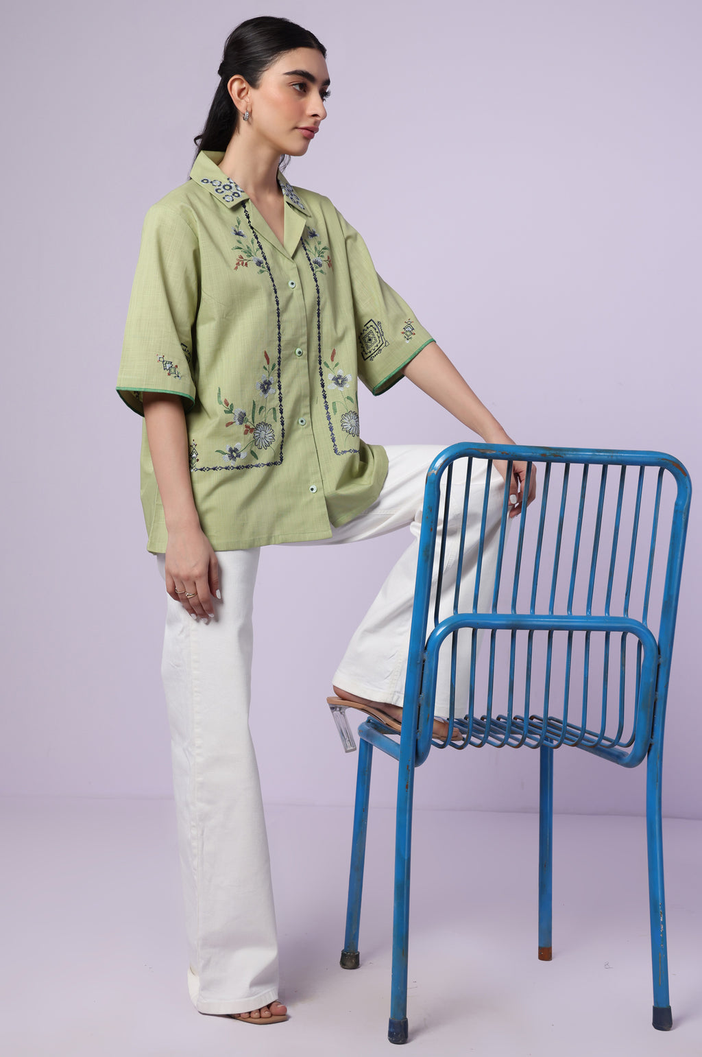 Stitched 1 Piece Embroidered Both Side Slub Top