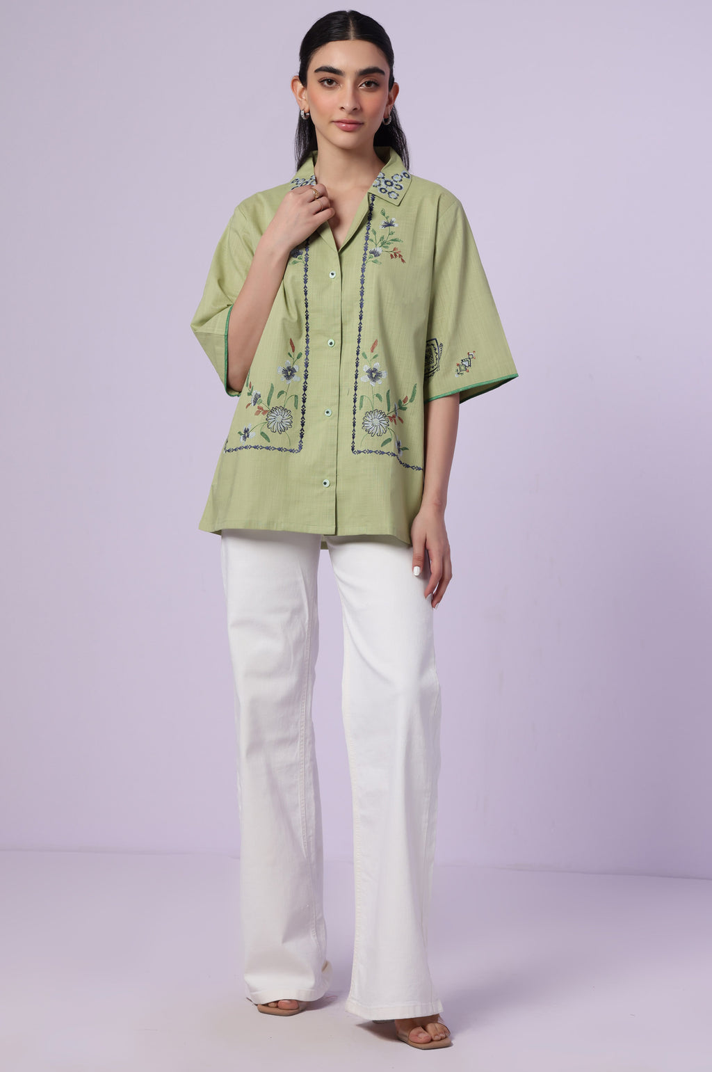 Stitched 1 Piece Embroidered Both Side Slub Top