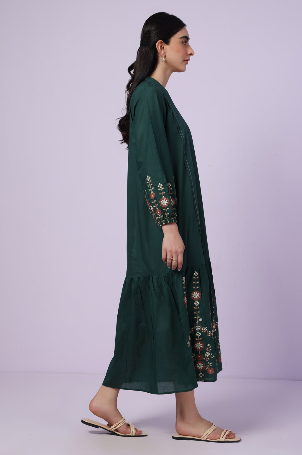 Stitched 1 Piece Embroidered Cambric Long Dress