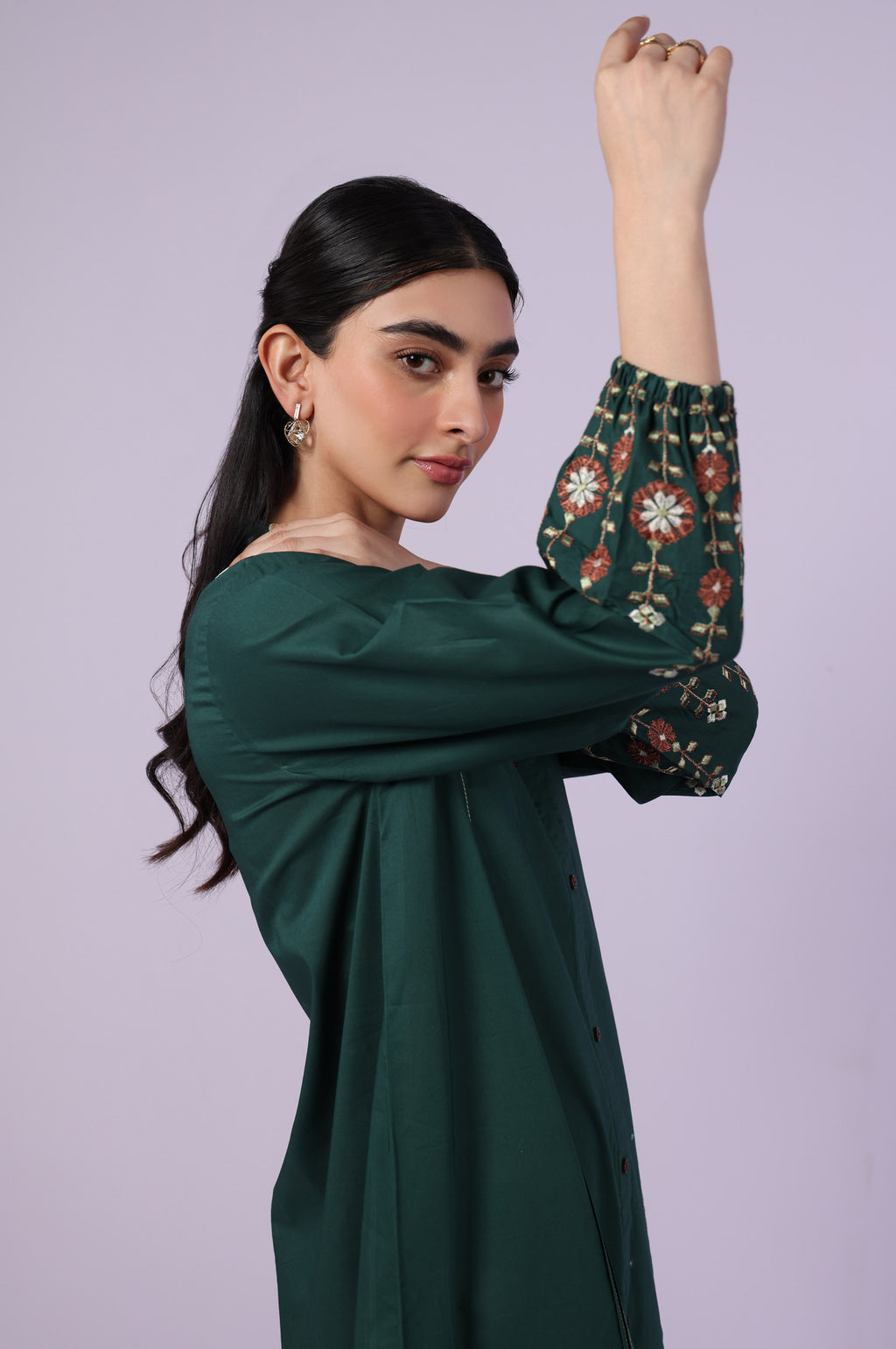 Stitched 1 Piece Embroidered Cambric Long Dress