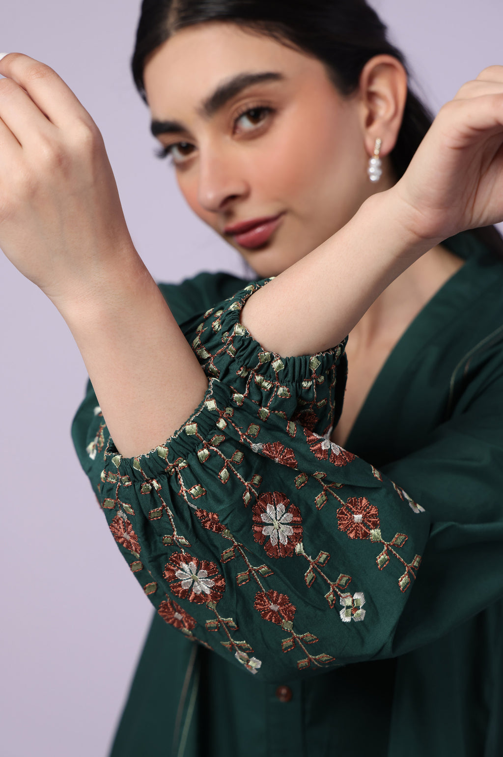 Stitched 1 Piece Embroidered Cambric Long Dress