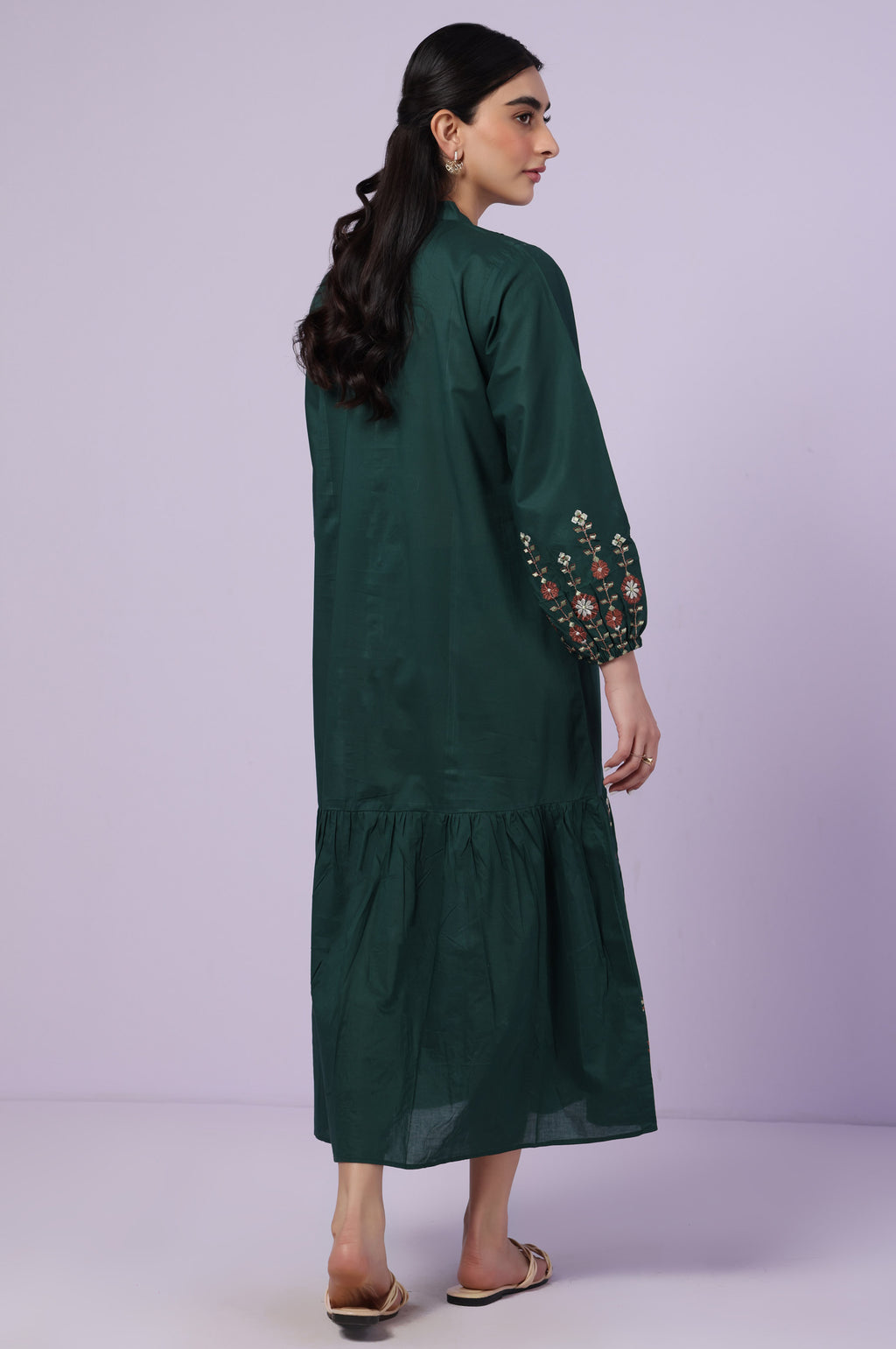 Stitched 1 Piece Embroidered Cambric Long Dress
