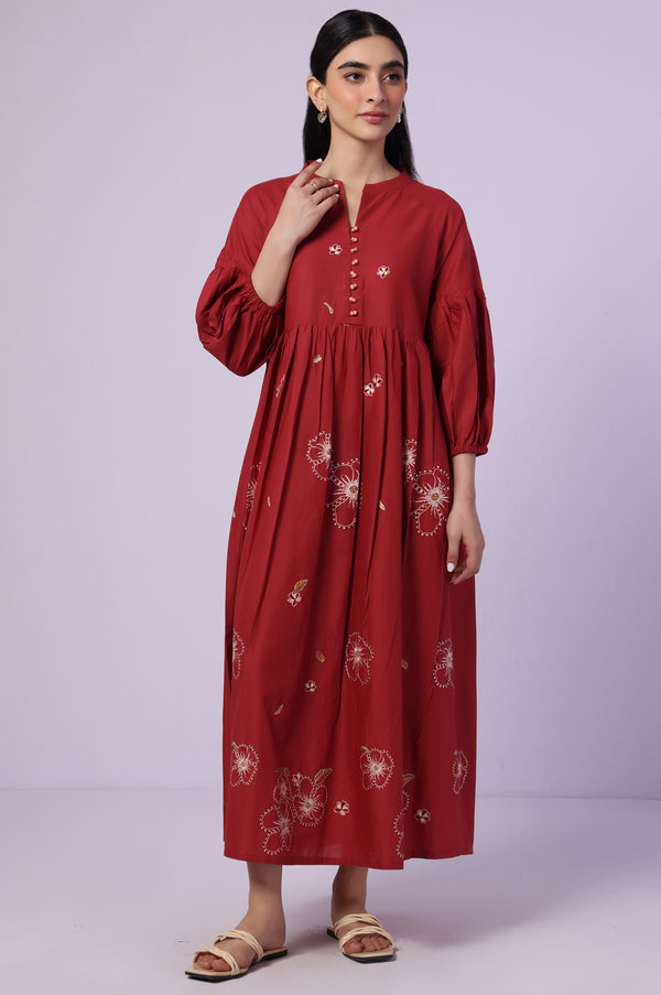 Stitched 1 Piece Embroidered Cambric Long Dress