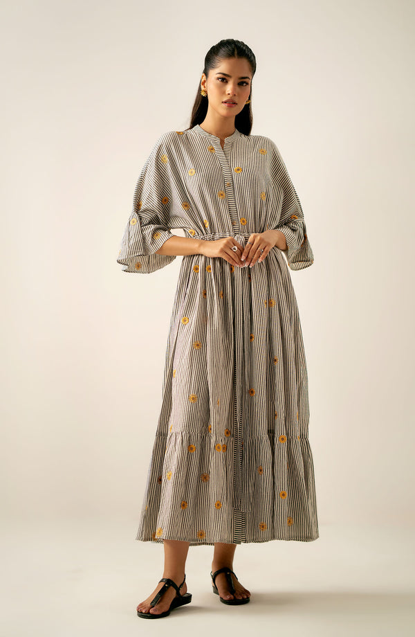Stitched 1 Piece Embroidered Yarn Dyed Long Dress