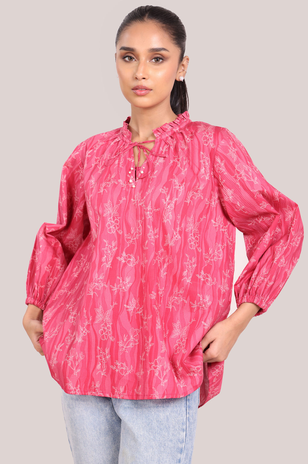 Stitched 1 Piece Stylized Printed Ripple Crinkle Top