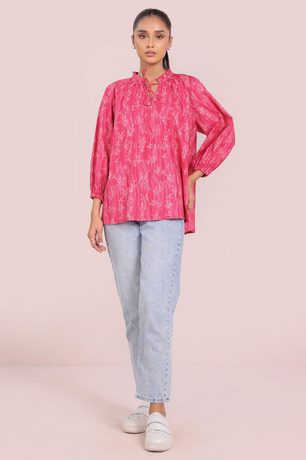 Stitched 1 Piece Stylized Printed Ripple Crinkle Top