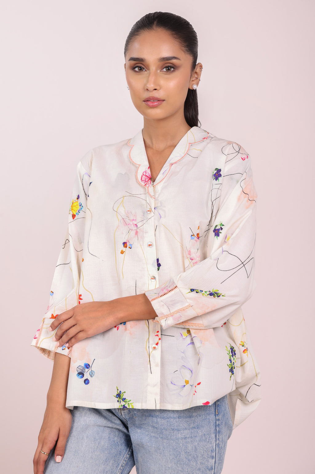 Stitched 1 Piece Embroidered Stylized Fusion Top