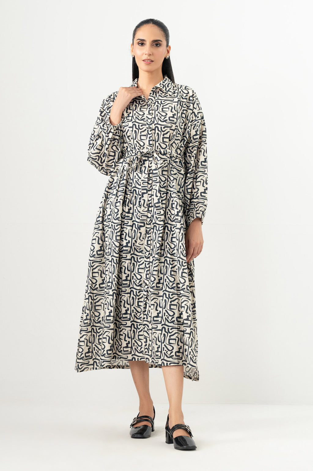 Stitched 1 Piece Printed Cross Hatch Khaddar Long Dress