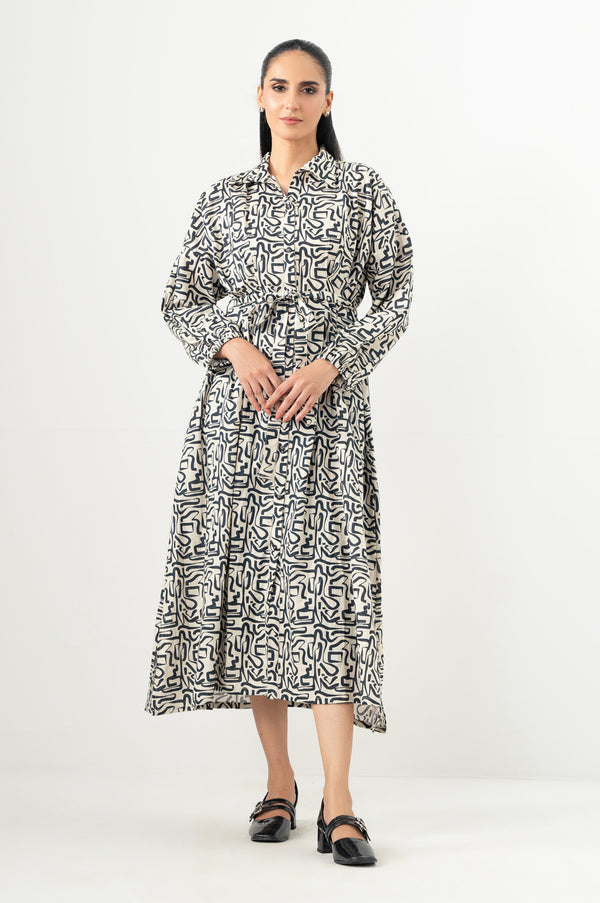 Stitched 1 Piece Printed Cross Hatch Khaddar Long Dress