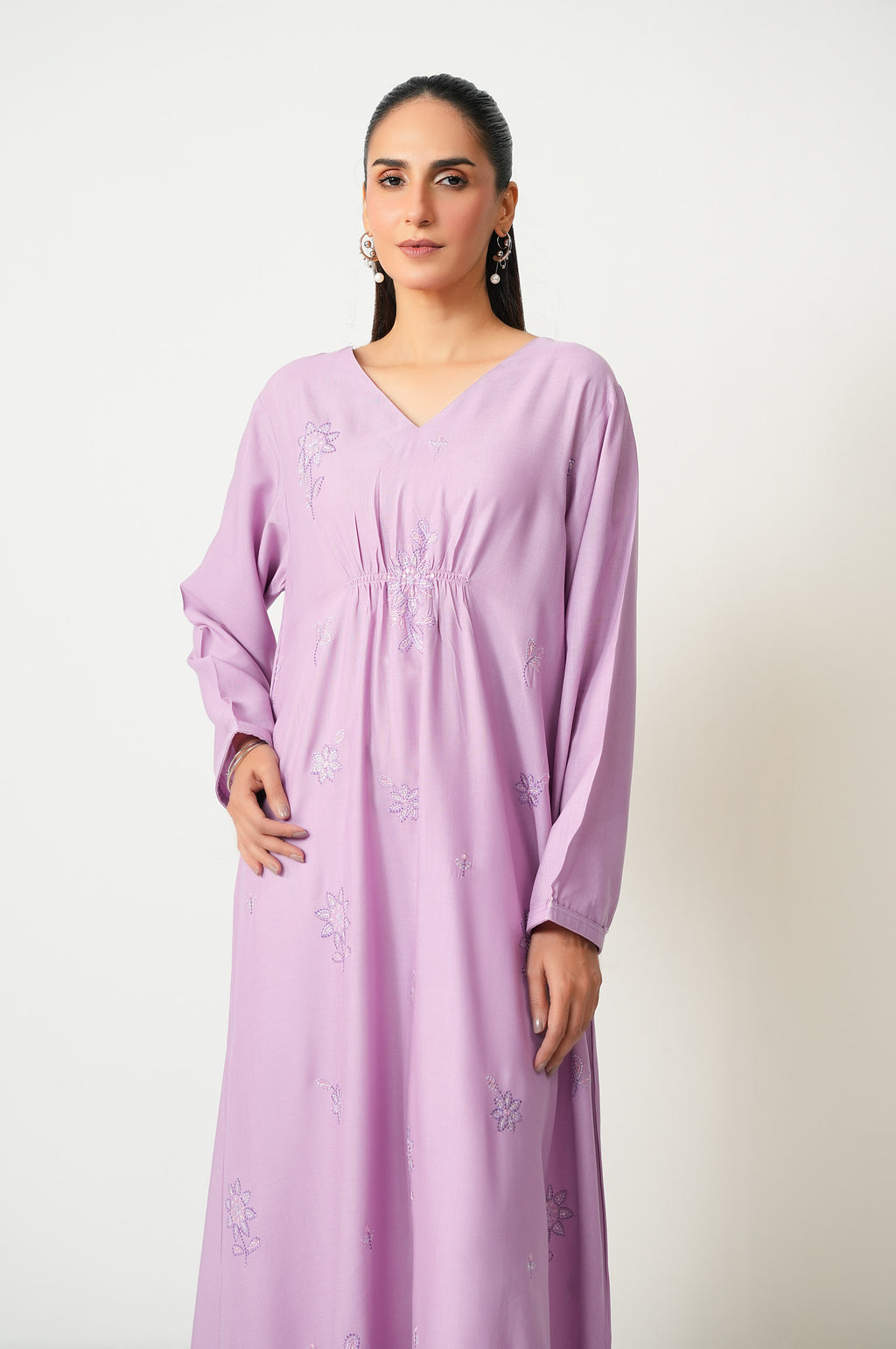 Stitched 1 Piece Embroidered Dull Raw Silk Shirt
