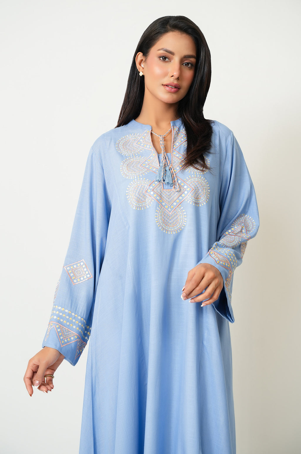 Stitched 1 Piece Embroidered Dull Raw Silk Shirt