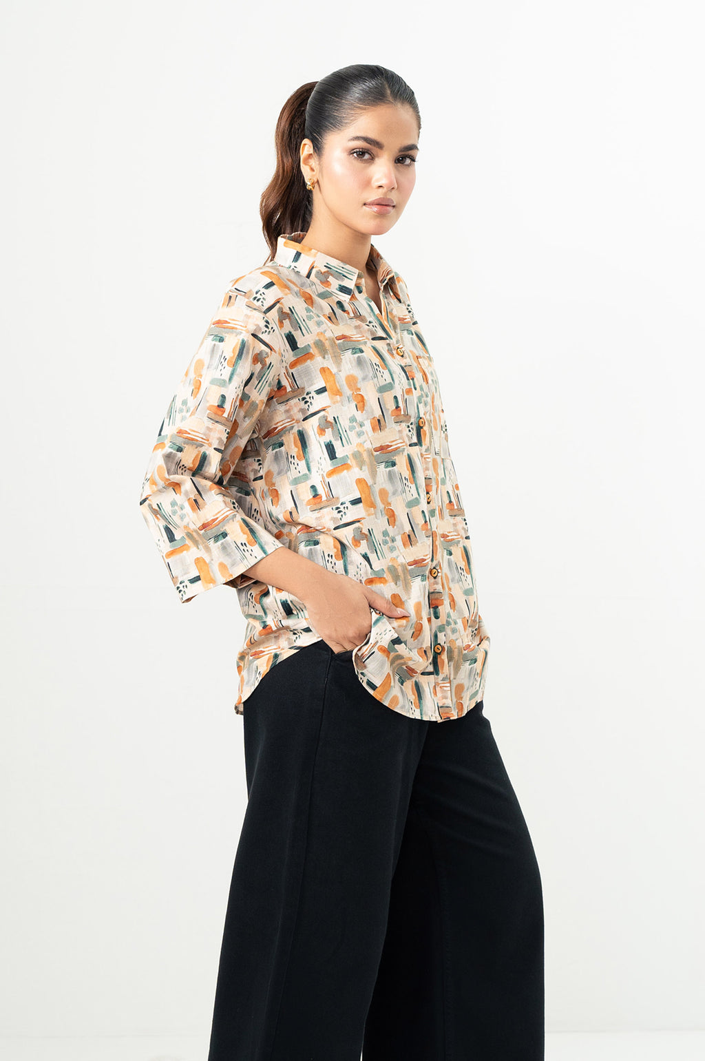 Stitched 1 Piece Digital Printed Stylized Cross Hatch Khaddar Top
