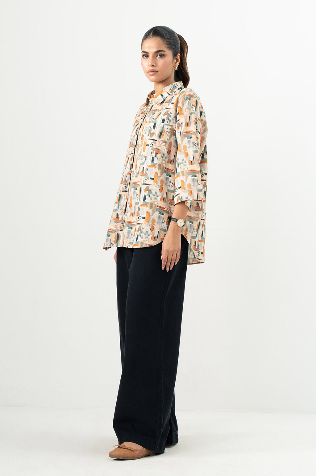 Stitched 1 Piece Digital Printed Stylized Cross Hatch Khaddar Top