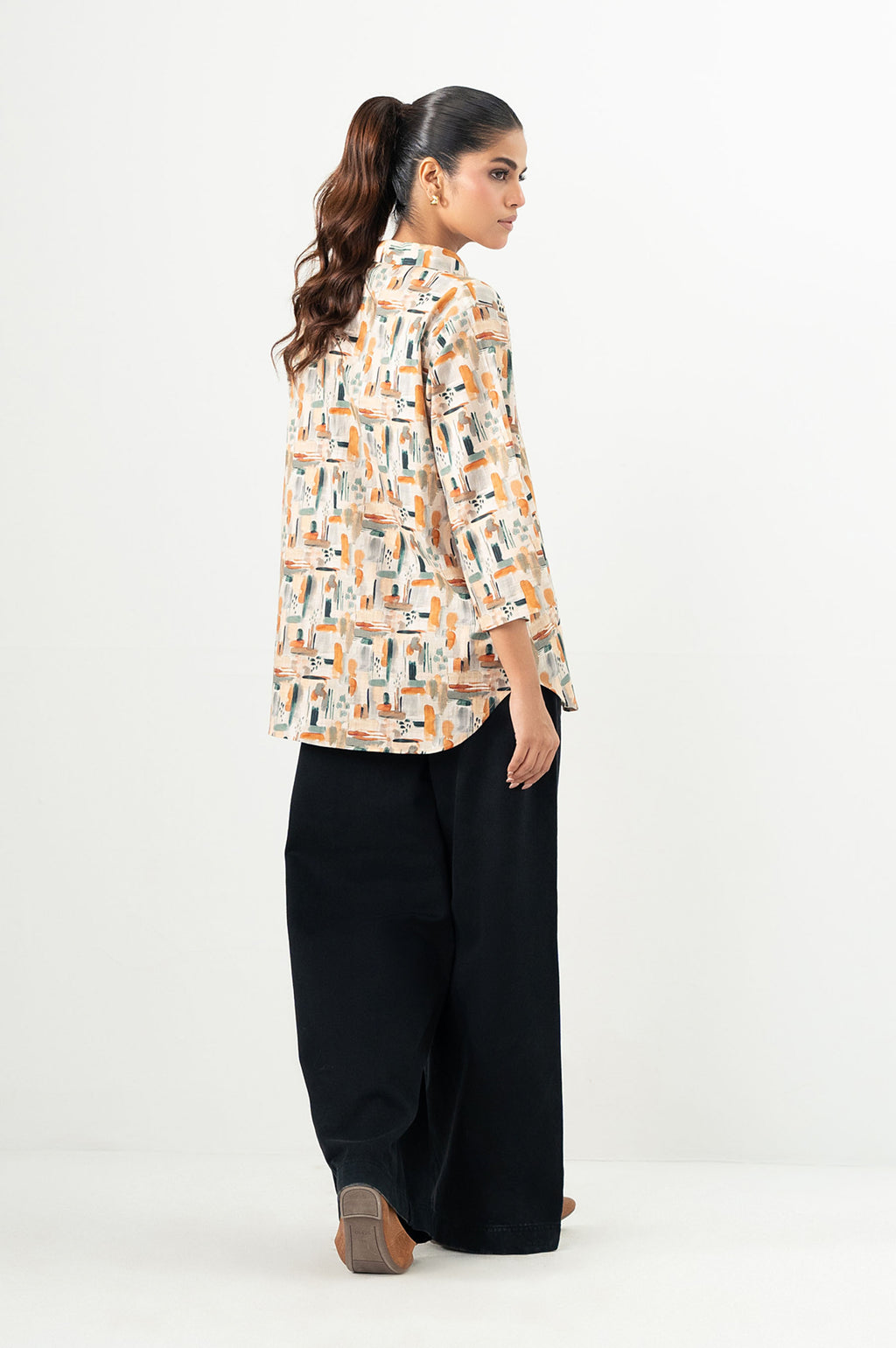 Stitched 1 Piece Digital Printed Stylized Cross Hatch Khaddar Top