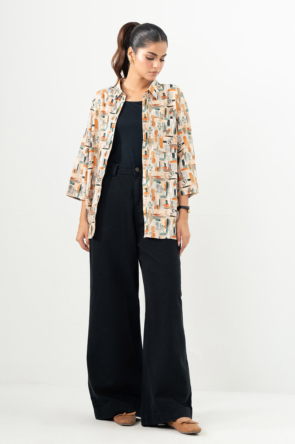 Stitched 1 Piece Digital Printed Stylized Cross Hatch Khaddar Top