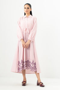 Stitched 1 Piece Yarn Dyed Checks Embroidered Long Dress