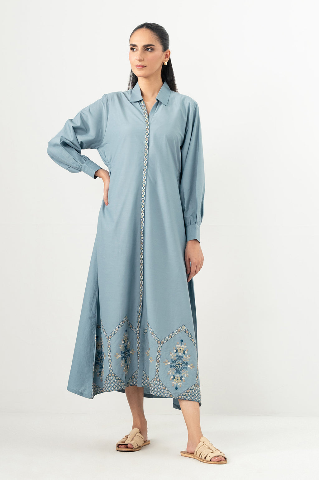 Stitched 1 Piece Embroidered Irish Cotton Viscose Long Dress