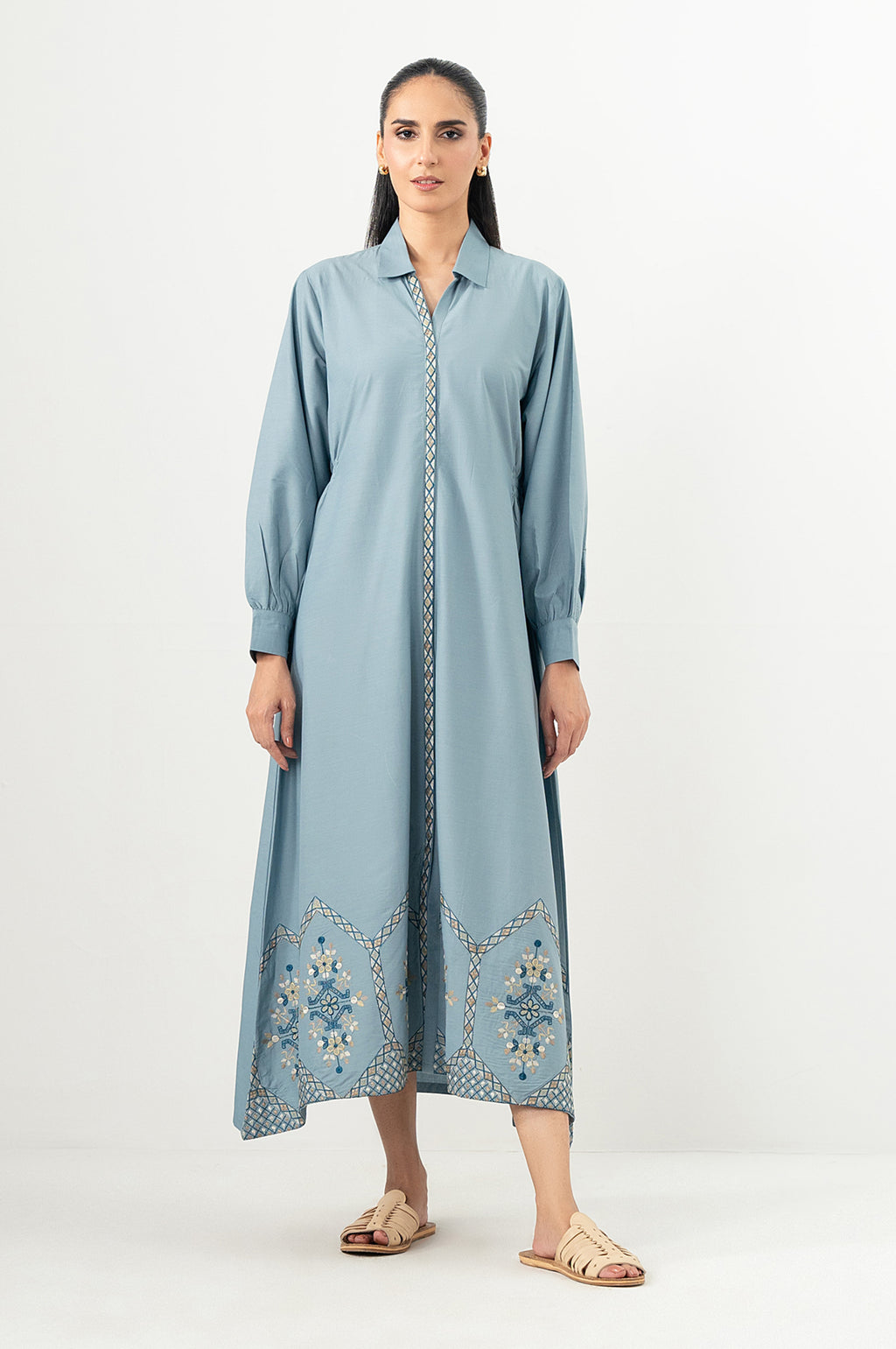 Stitched 1 Piece Embroidered Irish Cotton Viscose Long Dress