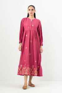 Stitched 1 Piece Embroidered Cotton Viscose Long Dress