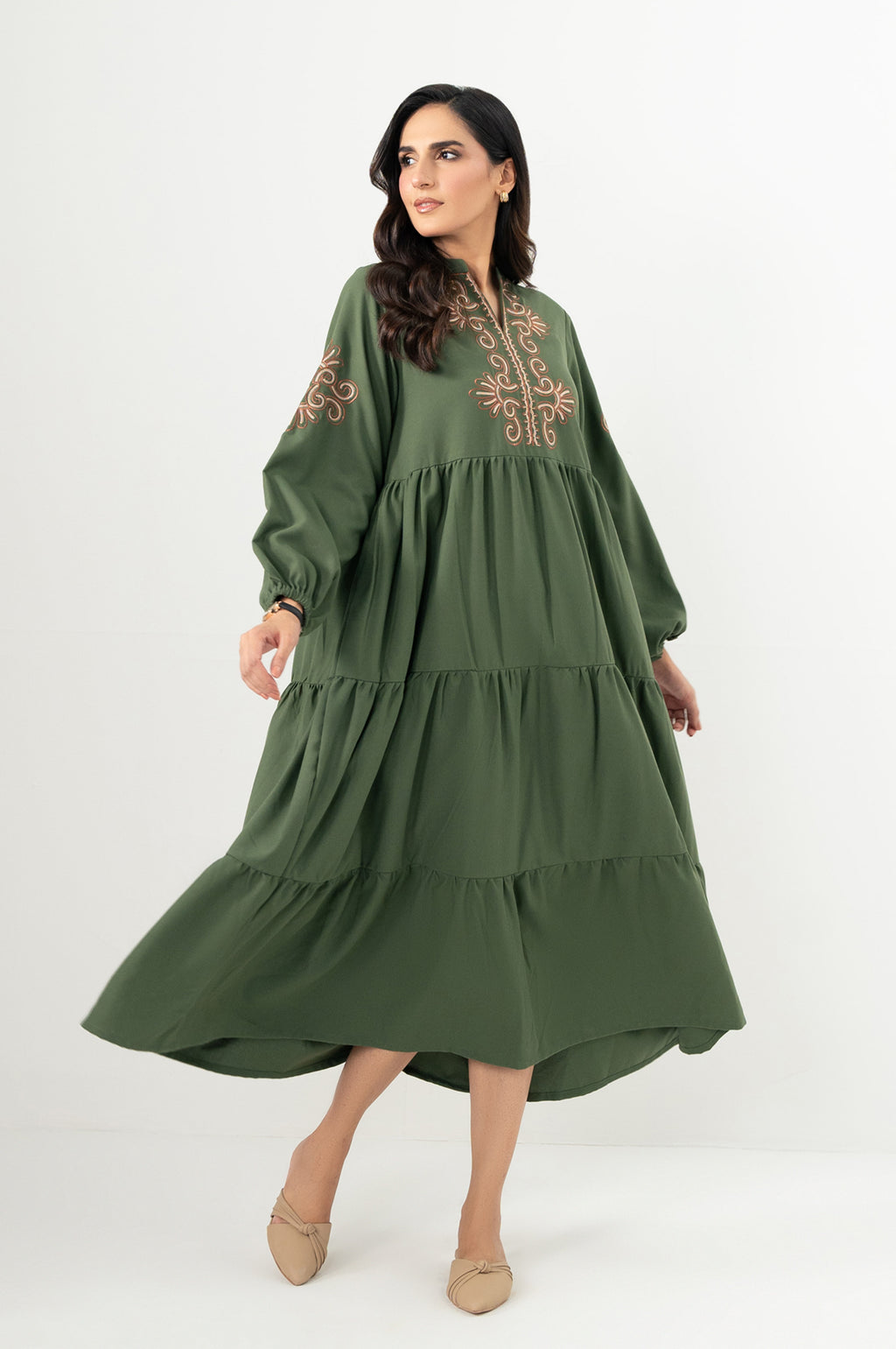 Stitched 1 Piece Embroidered Irish Long Dress