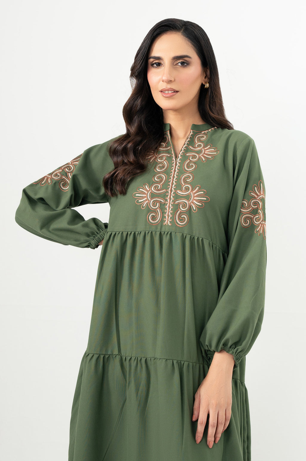 Stitched 1 Piece Embroidered Irish Long Dress