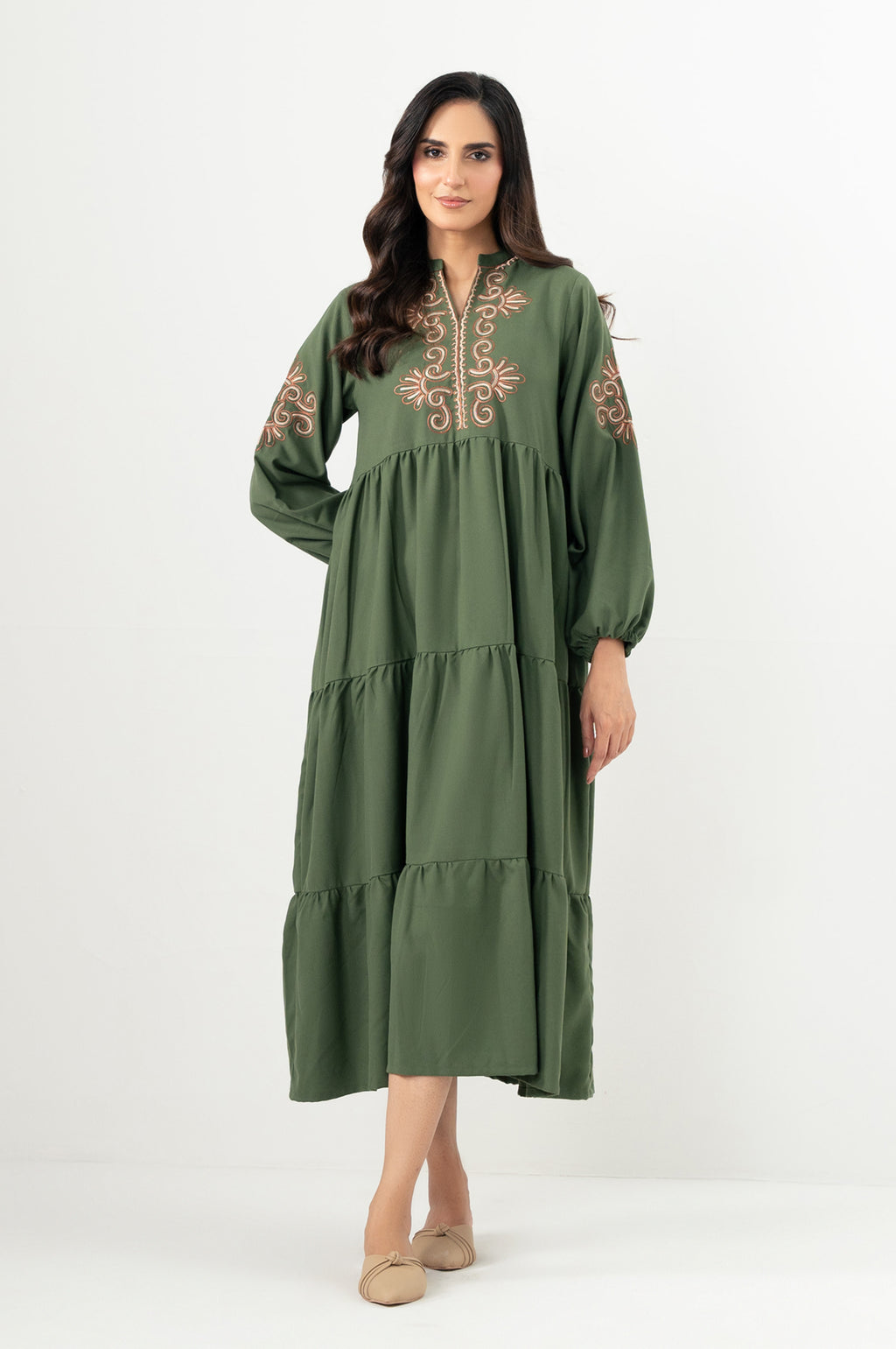 Stitched 1 Piece Embroidered Irish Long Dress