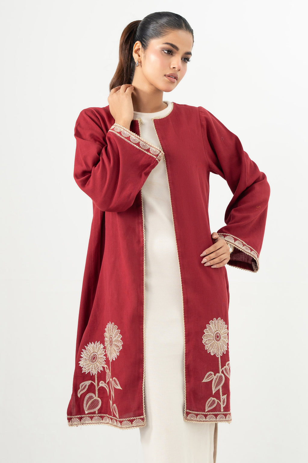 Stitched 1 Piece Embroidered Cottel Jacket
