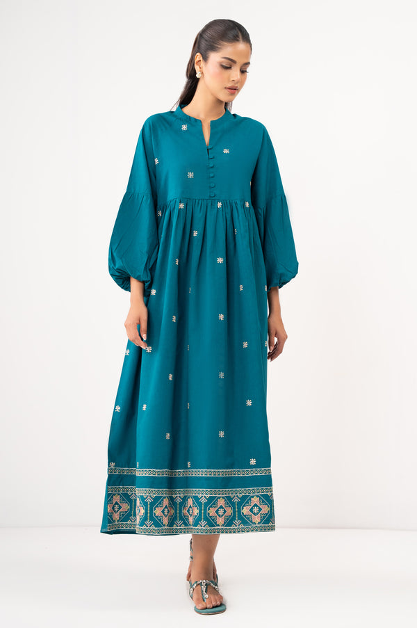 Stitched 1 Piece Embroidered Cotton Viscose Long Dress