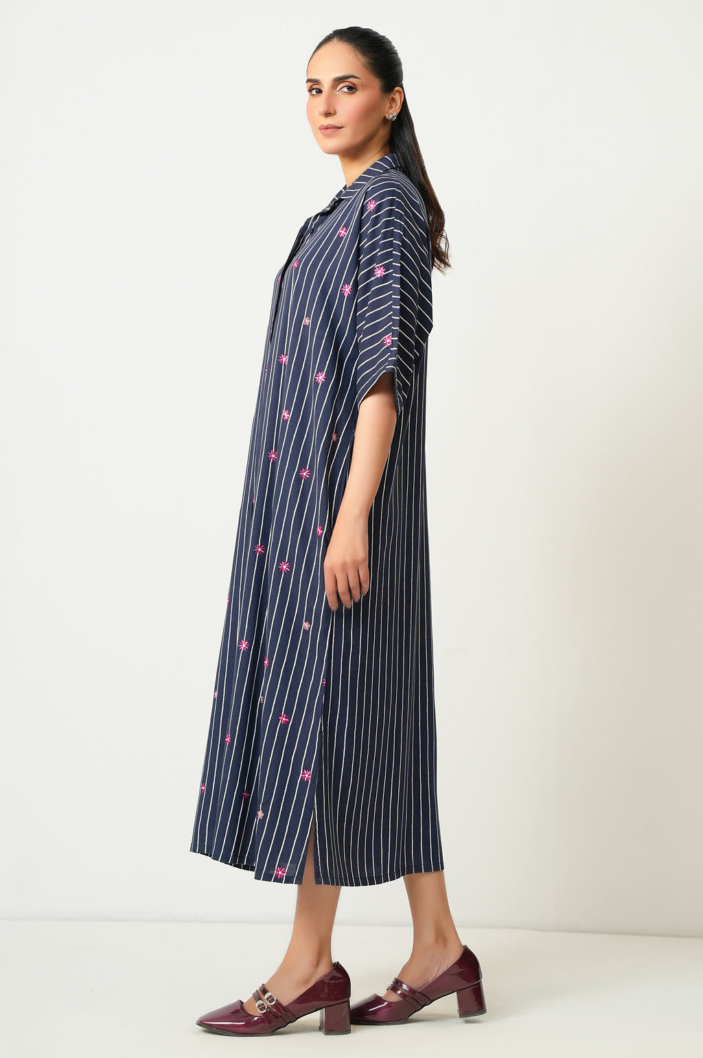 Stitched 1 Piece Embroidered Yarn Dyed Long Dress