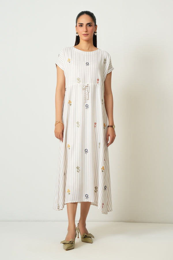 Stitched 1 Piece Embroidered Yarn Dyed Long Dress