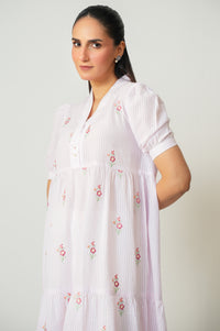Stitched 1 Piece Embroidered Yarn Dyed Long Dress