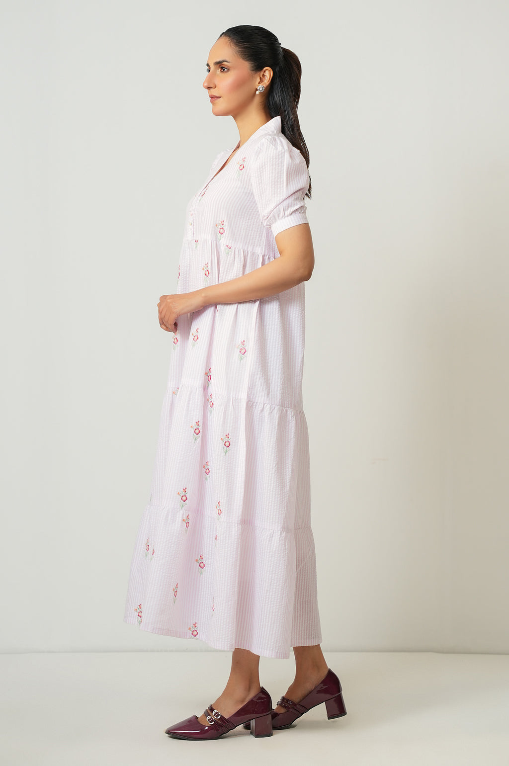 Stitched 1 Piece Embroidered Yarn Dyed Long Dress
