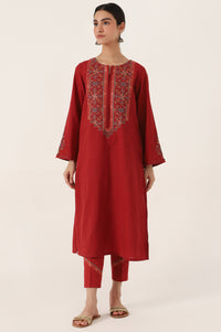 Stitched 2 Piece Embroidered Doria Shirt with Pants