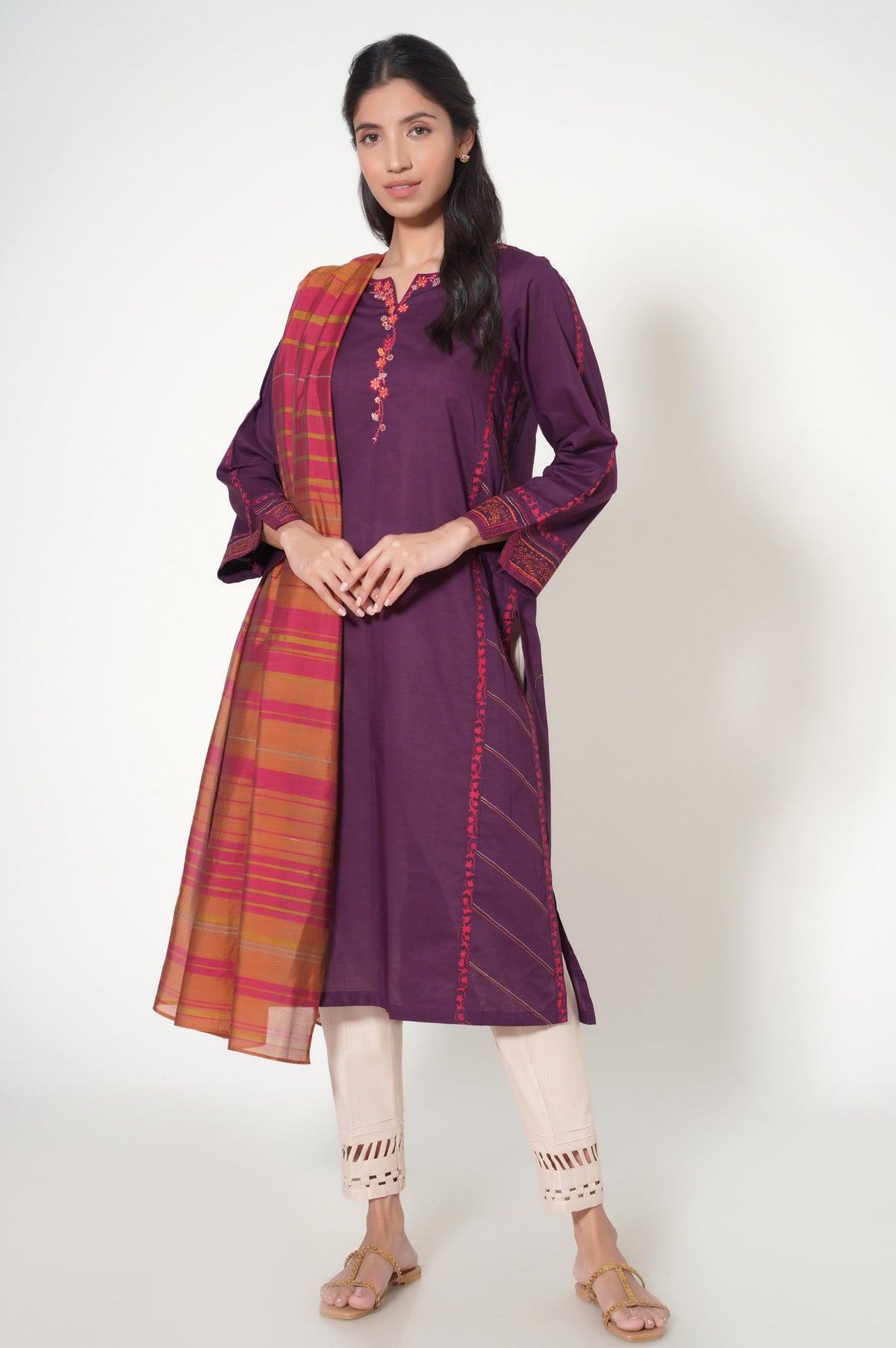 Stitched 2 Piece Cambric Embroidered Suit