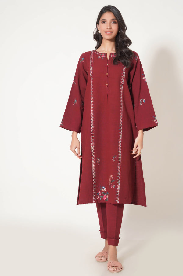Stitched 2 Piece Embroidered Rustic Khaddar Suit