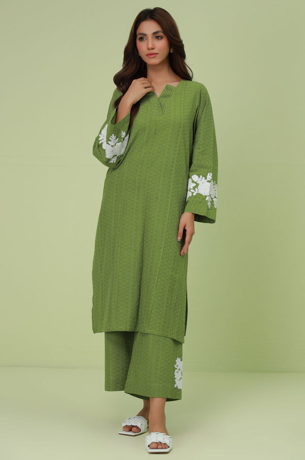 Stitched 2 Piece Embroidered Self-Jacquard Suit