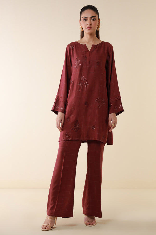 Stitched 2 Piece Embroidered Crepe Lurex Suit