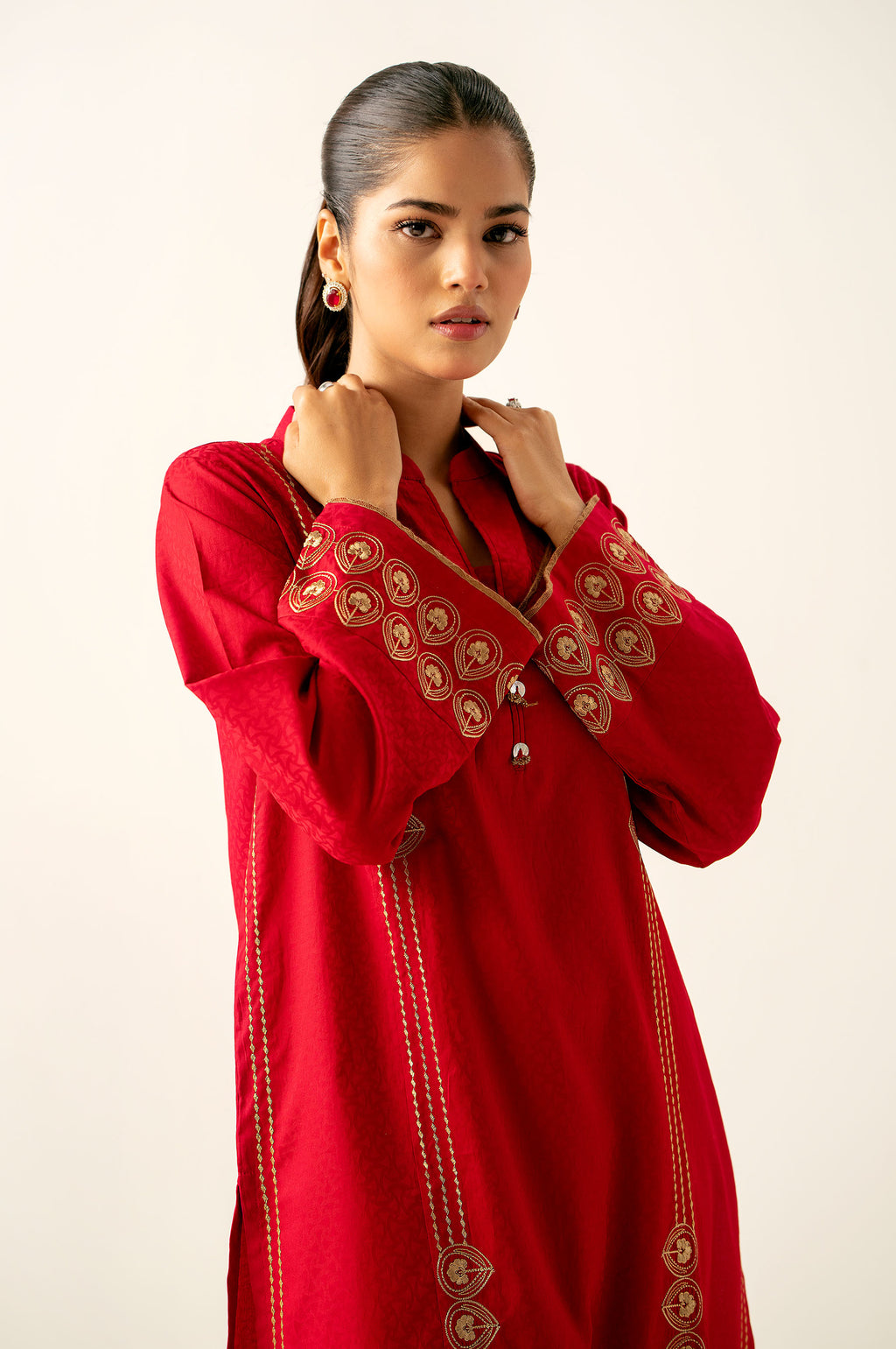Stitched 2 Piece Embroidered Satin Jacquard Suit