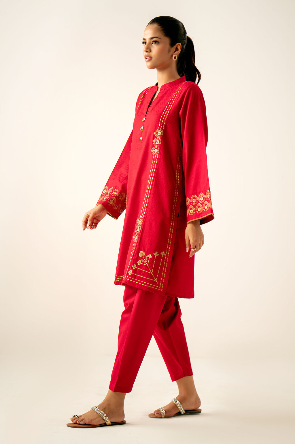 Stitched 2 Piece Embroidered Satin Jacquard Suit