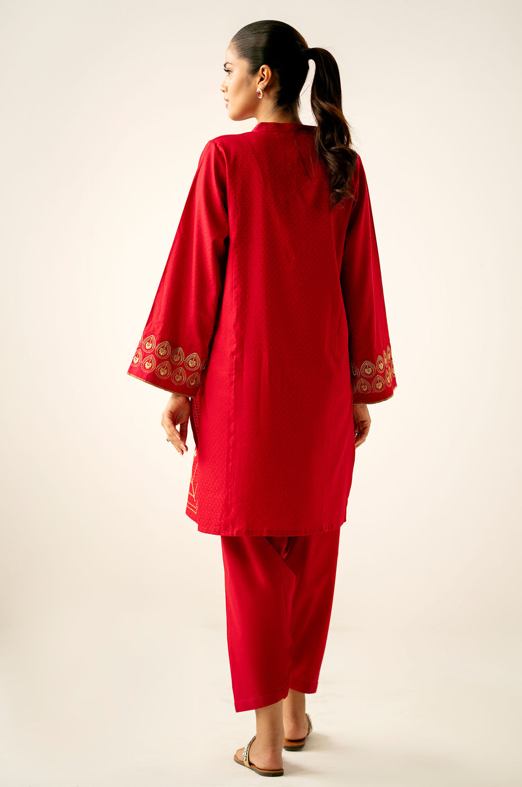 Stitched 2 Piece Embroidered Satin Jacquard Suit