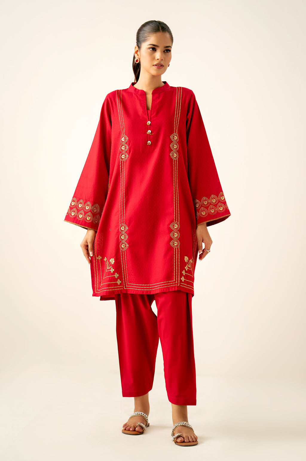 Stitched 2 Piece Embroidered Satin Jacquard Suit
